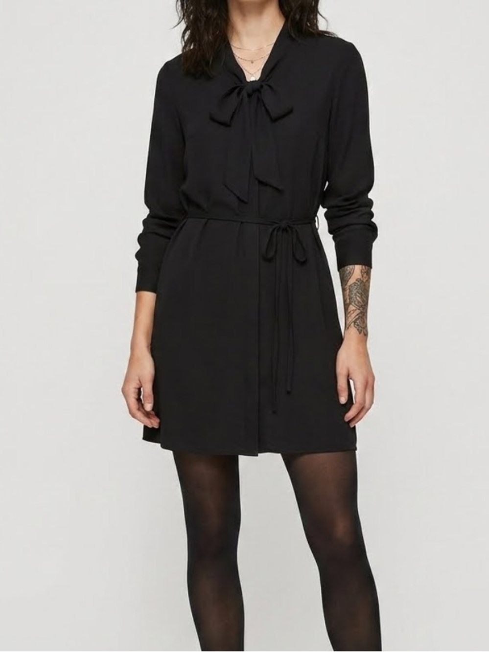 TOPSHOP Shirt Dress Black Tie Front Belted Size 2